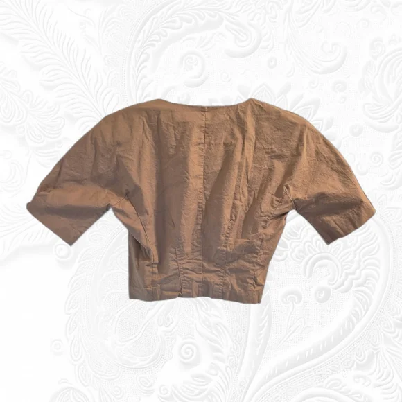 H&M Crop Corset Cotton Fitted V neck Shoulder W/ Pads Beige Blouse S: US4 - Picture 3 of 8